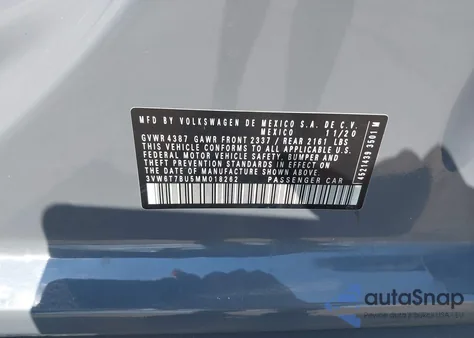 2021 Volkswagen Jetta Gli 2.0T Autobahn/2.0T S from USA, damaged, VIN 3VW6T7BU5MM018262